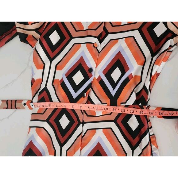 ZARA Medium Satin 70s Geometric Print Belted Neck Scarf Tie Wide Leg Jumpsuit - Picture 6 of 7